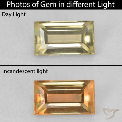 0.77ct Natural Amarillo claro Diásporo con Cambio de Color, Corte Baguette, VVS-VS