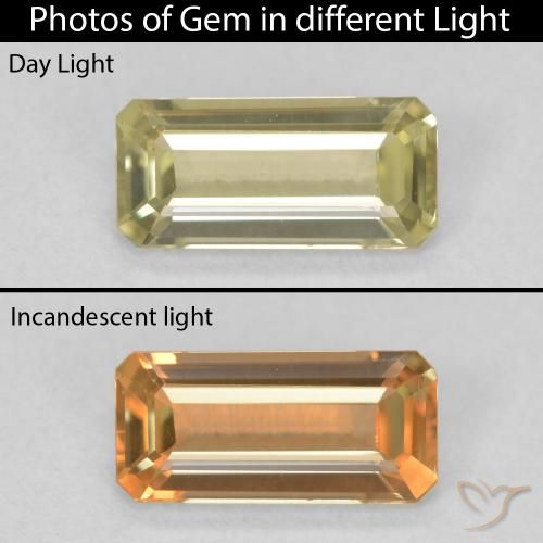 0.90ct Natural Amarillo claro Diásporo con Cambio de Color, corte esmeralda, VS