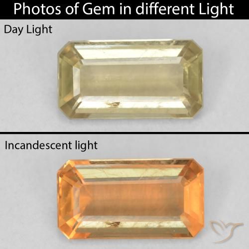 1.23ct Natural Amarillo claro Diásporo con Cambio de Color, corte esmeralda, VS-SI