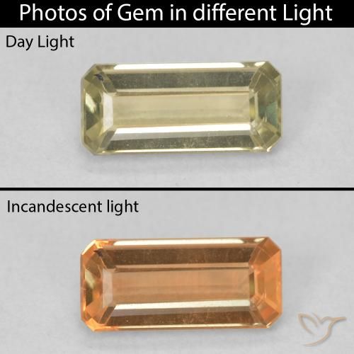 1.08ct Natural Amarillo suave Diásporo con Cambio de Color, corte esmeralda, VVS-VS