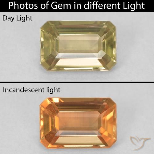 1.14ct Natural Amarillo dorado Diásporo con Cambio de Color, corte esmeralda, VVS-VS
