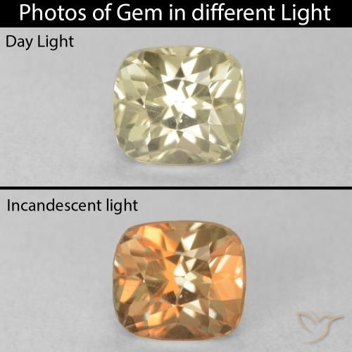 0.67ct Natural Amarillo claro Diásporo con Cambio de Color, Forma Cojín, VVS-VS