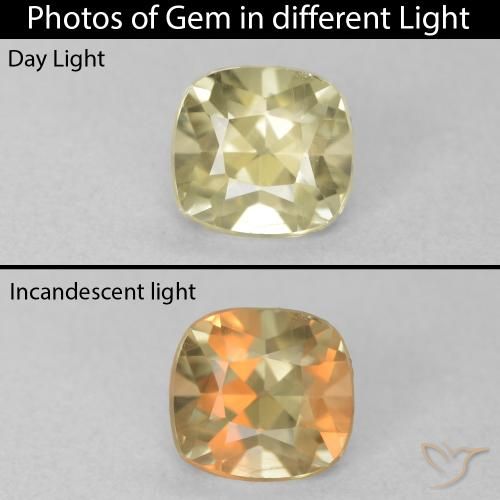 0.76ct Natural Amarillo claro Diásporo con Cambio de Color, Forma Cojín, VVS-VS