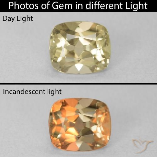 0.85ct Natural Amarillo dorado claro Diásporo con Cambio de Color, Forma Cojín, VVS-VS