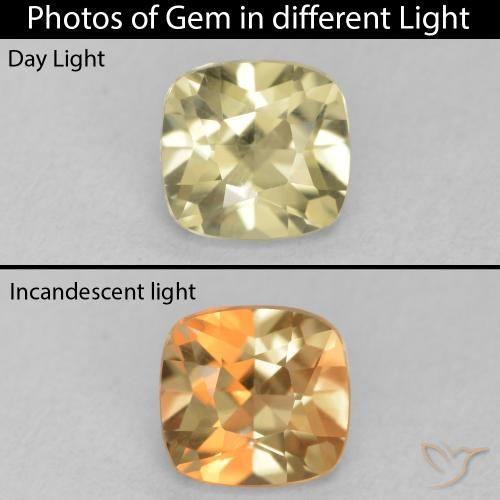 0.98ct Natural Amarillo suave Diásporo con Cambio de Color, Forma Cojín, VVS-VS