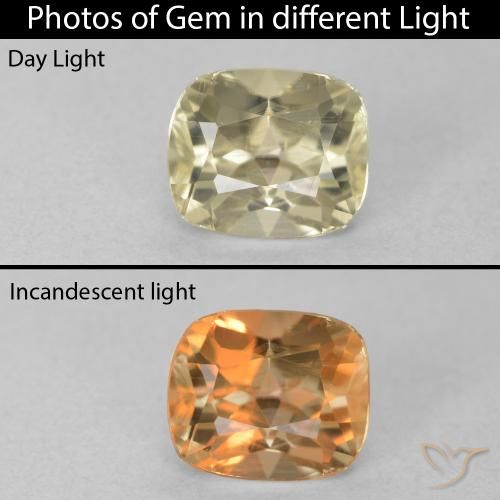 1.00ct Natural Amarillo cálido Diásporo con Cambio de Color, Forma Cojín, VVS-VS