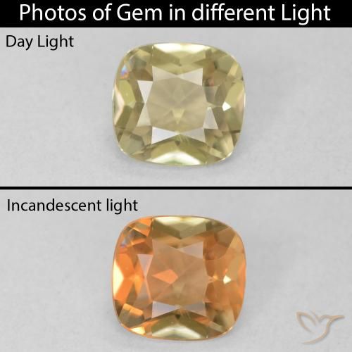 0.83ct Natural Amarillo cálido Diásporo con Cambio de Color, Forma Cojín, VVS-VS