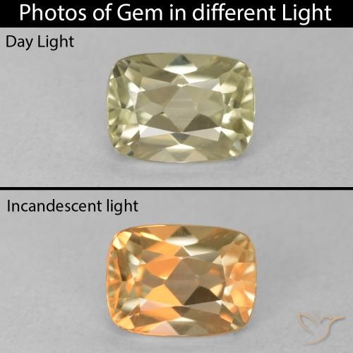0.96ct Natural Amarillo claro Diásporo con Cambio de Color, Forma Cojín, VVS-VS