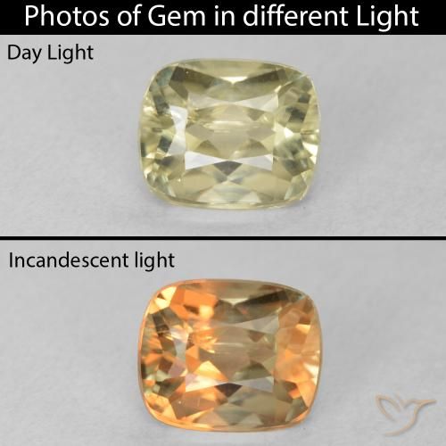 0.96ct Natural Amarillo claro Diásporo con Cambio de Color, Forma Cojín, VVS-VS