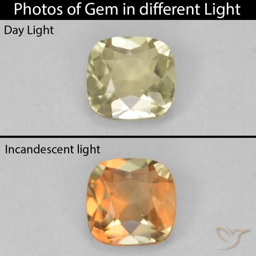 1.06ct Natural Amarillo claro Diásporo con Cambio de Color, Forma Cojín, VVS-VS