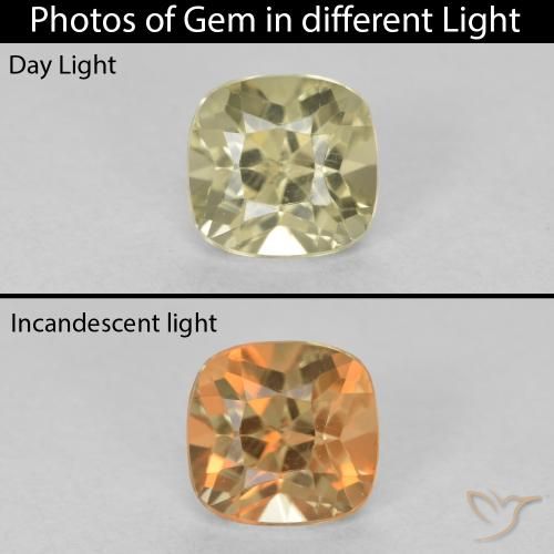 0.93ct Natural Amarillo claro Diásporo con Cambio de Color, Forma Cojín, VVS-VS