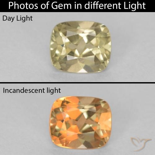 0.63ct Natural Amarillo claro Diásporo con Cambio de Color, Forma Cojín, VVS-VS