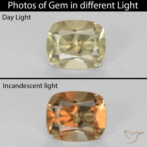 0.71ct Natural Amarillo muy claro Diásporo con Cambio de Color, Forma Cojín, VVS-VS