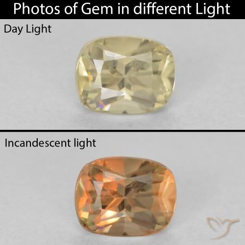 0.53ct Natural Amarillo claro Diásporo con Cambio de Color, Forma Cojín, VVS-VS