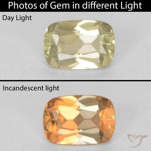 0.74ct Natural Amarillo claro Diásporo con Cambio de Color, Forma Cojín, VVS-VS