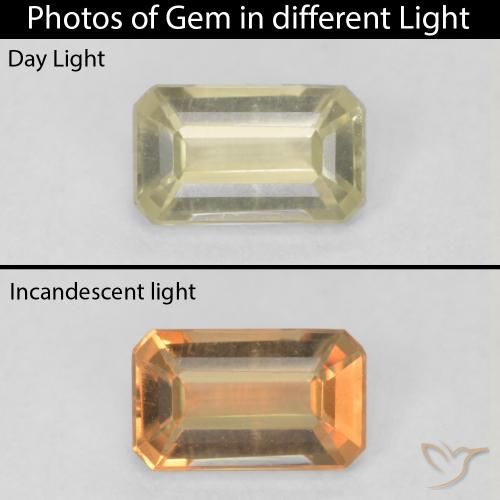 0.64ct Natural Amarillo suave Diásporo con Cambio de Color, corte esmeralda, VVS-VS