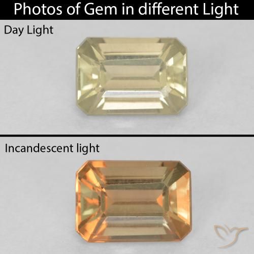 0.86ct Natural Amarillo suave Diásporo con Cambio de Color, corte esmeralda, VVS-VS