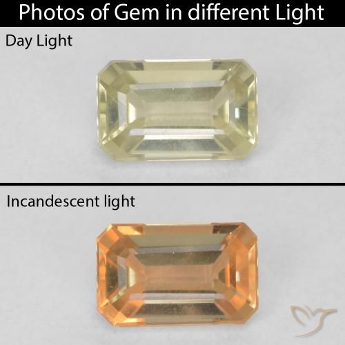 0.63ct Natural Amarillo suave Diásporo con Cambio de Color, corte esmeralda, VVS-VS