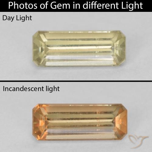 1.12ct Natural Amarillo suave Diásporo con Cambio de Color, corte esmeralda, VVS-VS