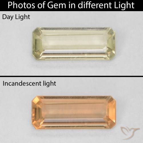 0.80ct Natural Amarillo claro Diásporo con Cambio de Color, corte esmeralda, VVS