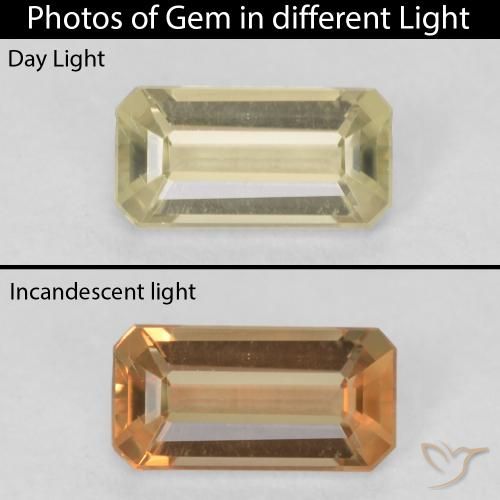 0.55ct Natural Amarillo suave Diásporo con Cambio de Color, corte esmeralda, VVS