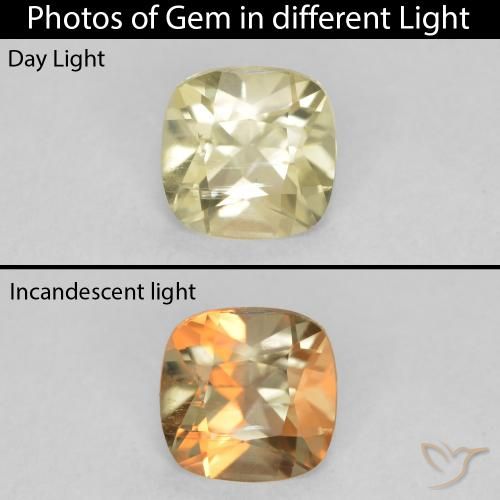 0.75ct Natural Amarillo claro Diásporo con Cambio de Color, Forma Cojín, VS