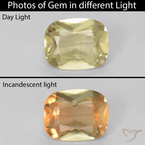 0.77ct Natural Amarillo claro Diásporo con Cambio de Color, Forma Cojín, VS