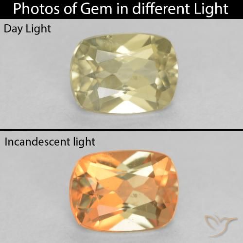 0.78ct Natural Amarillo claro Diásporo con Cambio de Color, Forma Cojín, VS