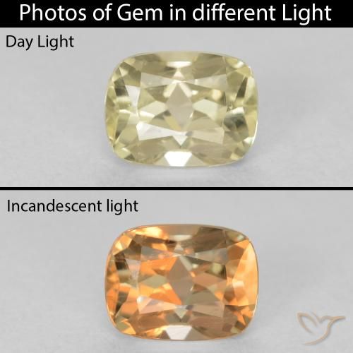 0.93ct Natural Amarillo claro Diásporo con Cambio de Color, Forma Cojín, VS