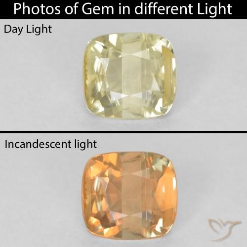 0.76ct Natural Amarillo claro Diásporo con Cambio de Color, Forma Cojín, VS-SI
