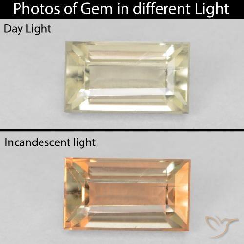 0.90ct Natural Amarillo muy claro Diásporo con Cambio de Color, Corte Baguette, VS