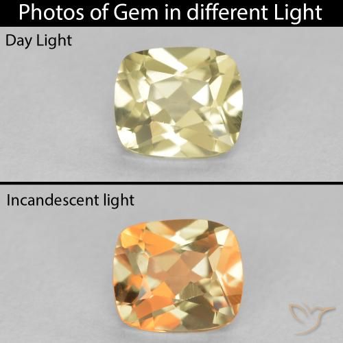 0.79ct Natural Amarillo claro Diásporo con Cambio de Color, Forma Cojín, VVS