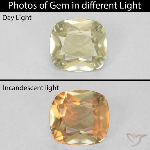 1.04ct Natural Amarillo claro Diásporo con Cambio de Color, Forma Cojín, VVS