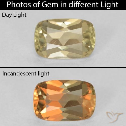 1.01ct Natural Amarillo claro Diásporo con Cambio de Color, Forma Cojín, VVS