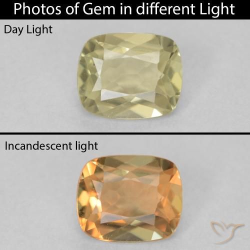 0.75ct Natural Amarillo claro Diásporo con Cambio de Color, Forma Cojín, VVS