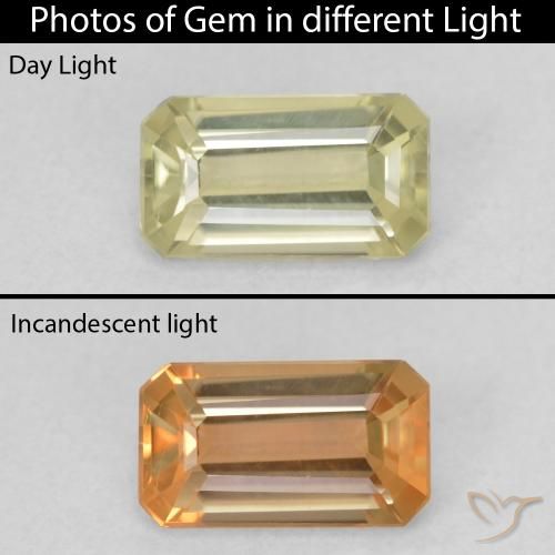 0.88ct Natural Amarillo claro Diásporo con Cambio de Color, corte esmeralda, VVS-VS