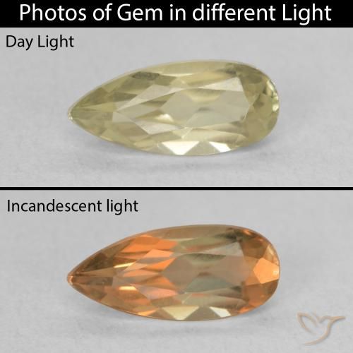 0.97ct Natural Verde amarillo Diásporo con Cambio de Color, En forma de pera, VVS