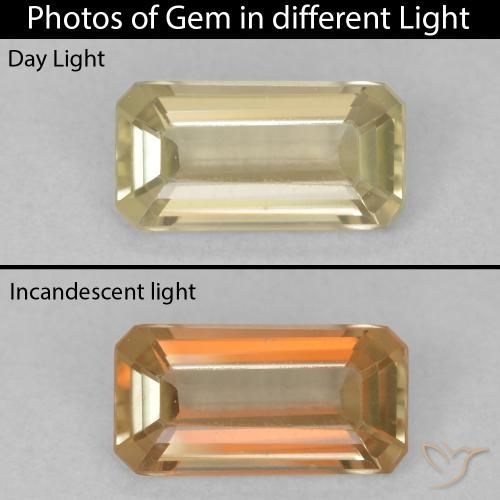 0.87ct Natural Amarillo claro Diásporo con Cambio de Color, corte esmeralda, VVS