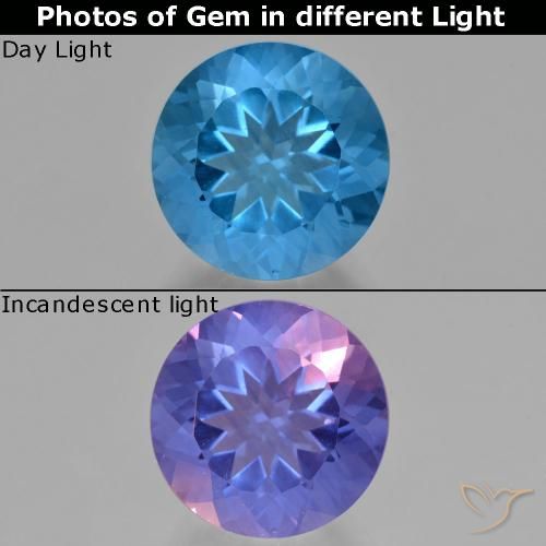 10.93ct Natural Azul marino Fluorita que cambia de color, Redondo, VS