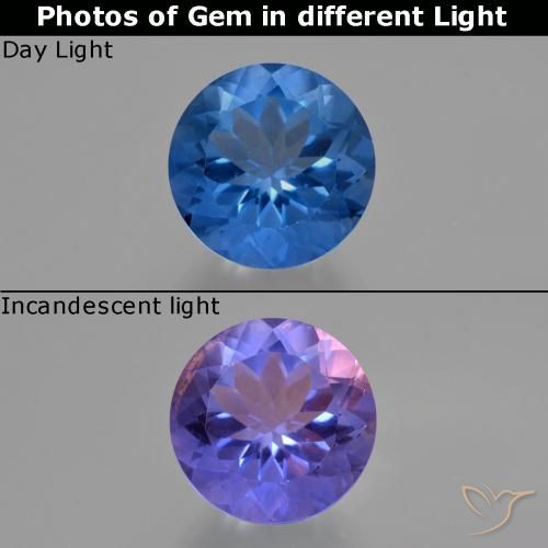 12.25ct Natural Azul oscuro Fluorita que cambia de color, Redondo, VS
