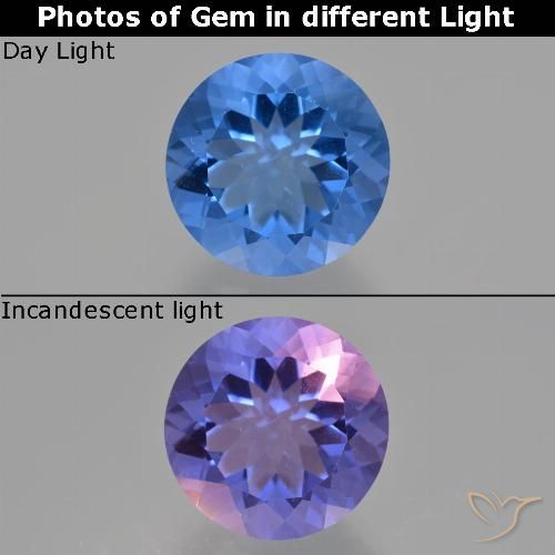 14.18ct Natural Azul marino Fluorita que cambia de color, Redondo, VS