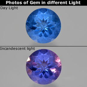 Fluorita con cambio de color azul marino intenso natural de 15,29 ct, corte redondo, VS