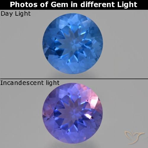 15.04ct Natural Azul oscuro Fluorita que cambia de color, Redondo, VS
