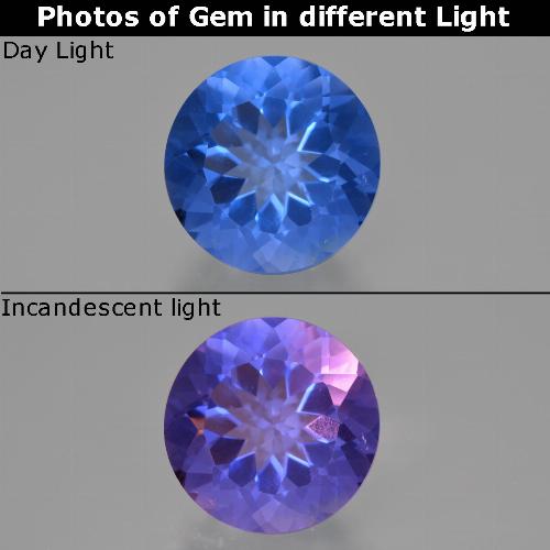 Fluorita con cambio de color azul oscuro natural de 13,98 ct, corte redondo, VS