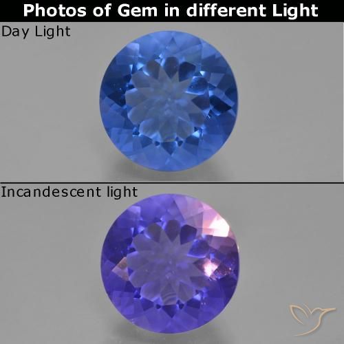 10.65ct Natural Azul oscuro Fluorita que cambia de color, Redondo, VS