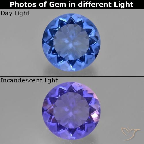10.78ct Natural Azul oscuro Fluorita que cambia de color, Redondo, VS