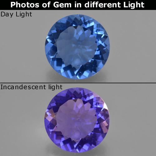 Fluorita con cambio de color azul natural de 11,38 ct, corte redondo, VS