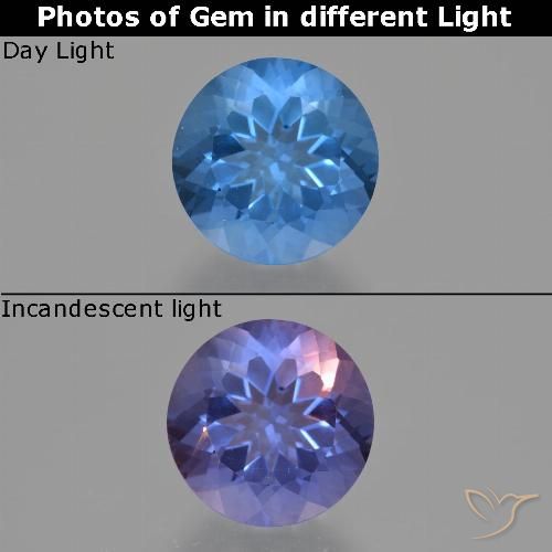 11.73ct Natural Azul marino intenso Fluorita que cambia de color, Redondo, VS