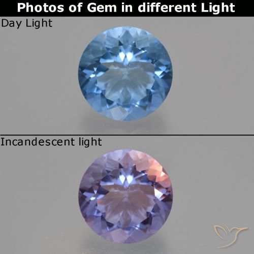 11.48ct Natural Azul marino intenso Fluorita que cambia de color, Redondo, VS