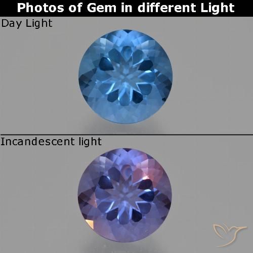 11.21ct Natural Azul marino Fluorita que cambia de color, Redondo, VS
